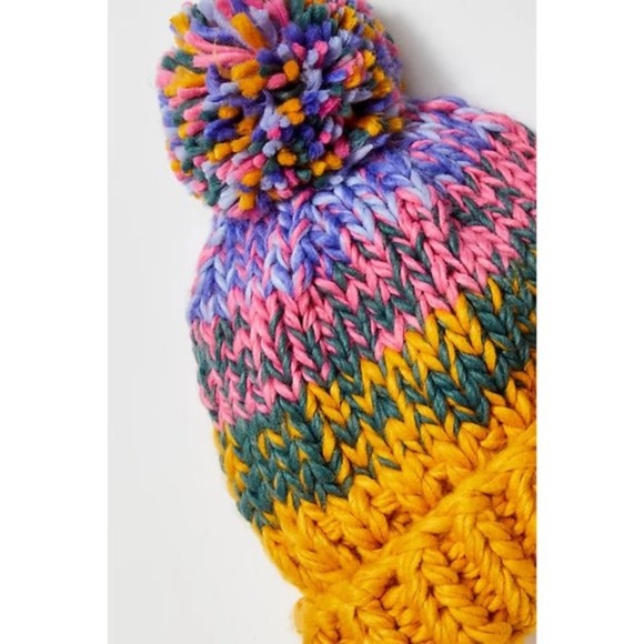 NEW Free People Tide Stripe Knit Pom Beanie Sunshine - Picture 9 of 14